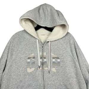 GAP Sherpa Lined Zip Up Hoodie Women's XL Heathered Embroidered Logo